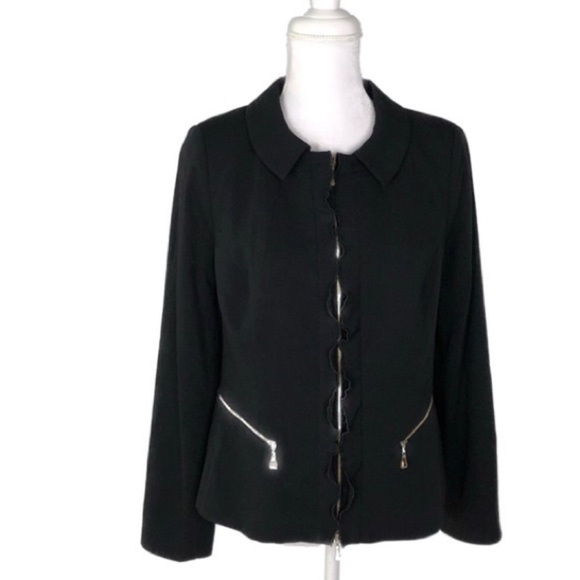 ESCADA Black Zipper Ruffle Blazer Jacket - Picture 1 of 11